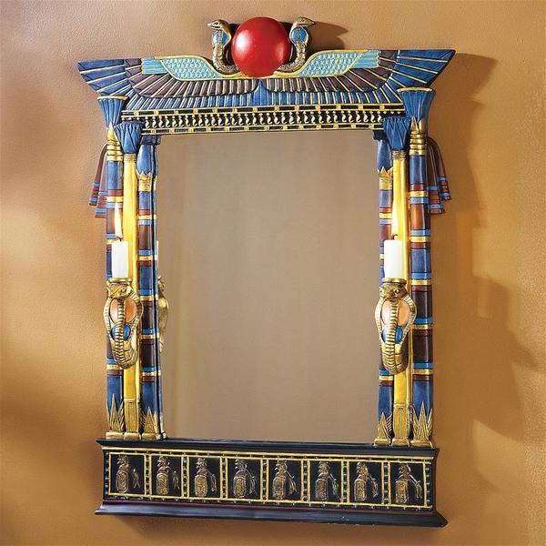 Design Toscano Wadjet Egyptian Wall Mirror with Cobra Sconces CL2558